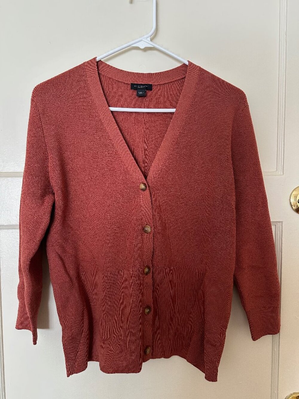 Ann Taylor Factory Burnt Orange V-Neck Cardigan Large (L)
